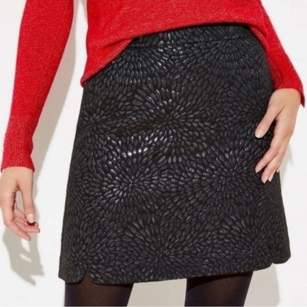 LOFT Black Textured Floral Mini Skirt